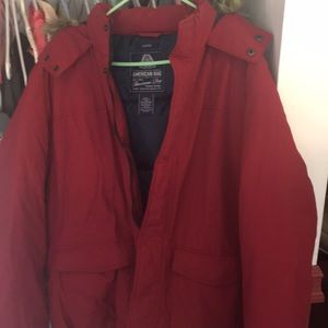 Burgundy American Rag Puffer Jacket with hoodie